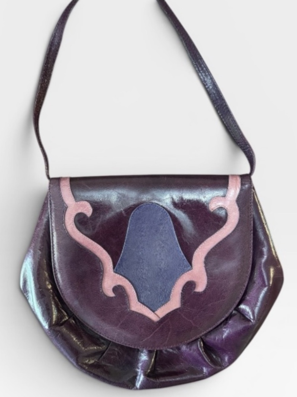Vintage Stuart Weitzman Purple Leather Crossbody Shoulder Bag Made in Spain - Picture 4 of 6